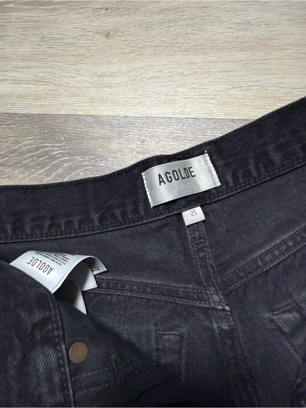 Agolde Black High-Rise Raw Hem Denim Shorts